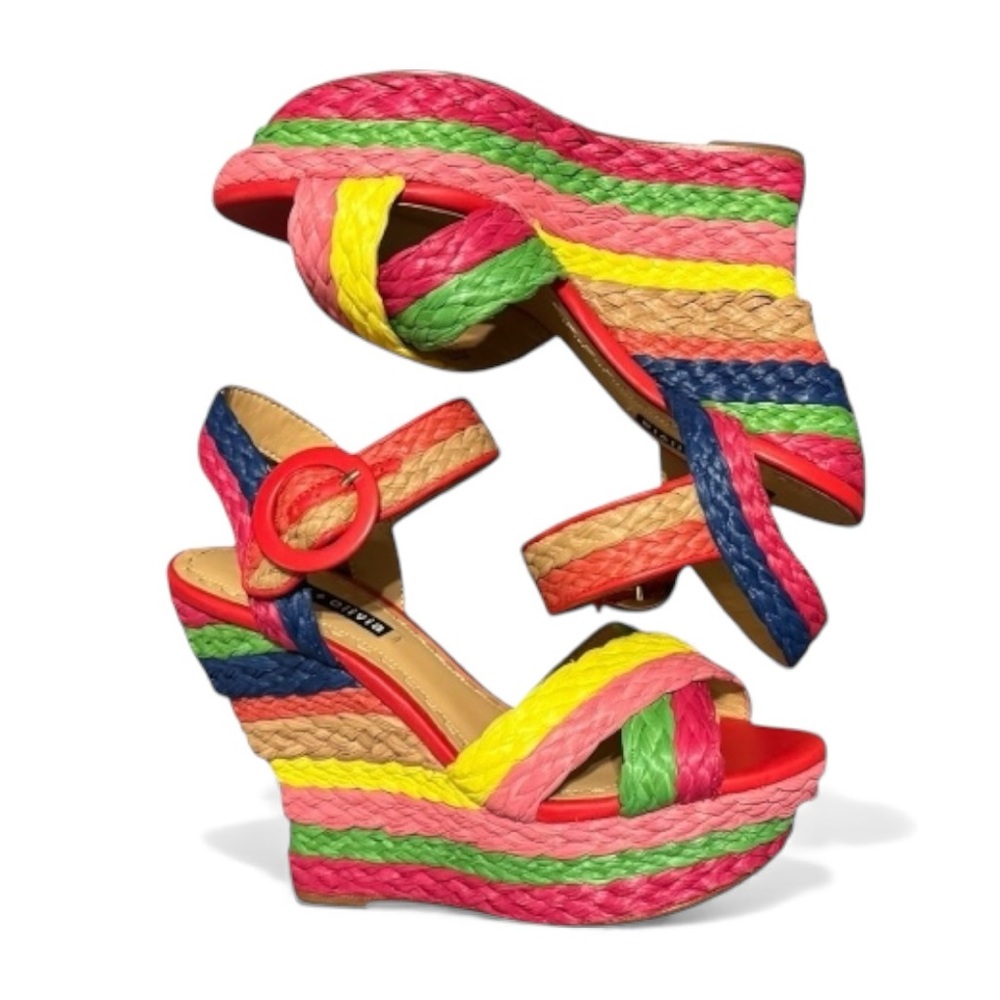 NEW Alice + Olivia Rainbow Espadrilles Raffia Platform Wedge Sandals Shoes 8.5 - Picture 8 of 9